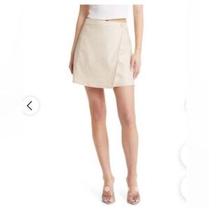 Open Edit Women's Cream and Tan Linen Skirt Size S